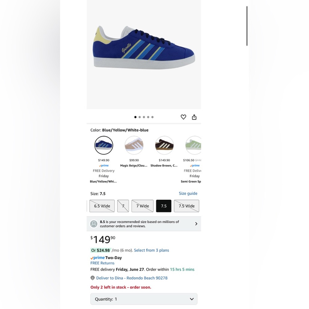 Adidas Gazelle Royal Blue and Yellow Sneakers - Picture 9 of 9
